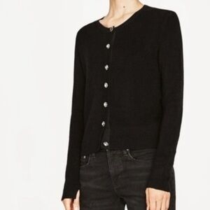 Zara Black Cardigan with Jewelled Buttons (Size S)